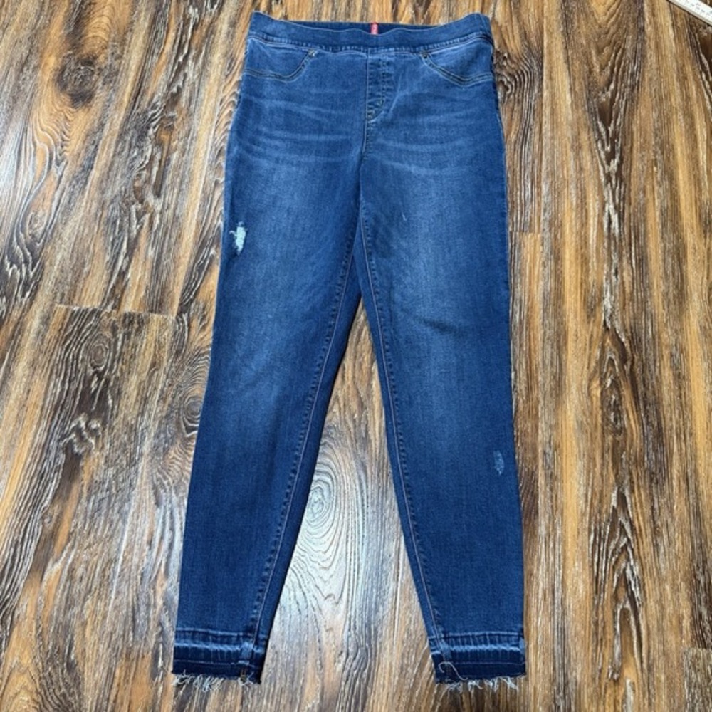 Spanx Jeans Distressed Ankle Skinny Denim Legging 20203R‎ Raw Hem Size L Women's